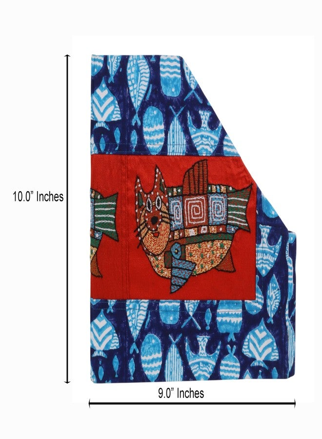 INDHA Sturdy Foldable Desk Organizer & Magazine Holder | Hand Block Printed Fabric with Embroidered Cat Fish Motif | A4 Size File & Book Organizer | Ideal for Kids Study Table & Employee Gifting - Image 2